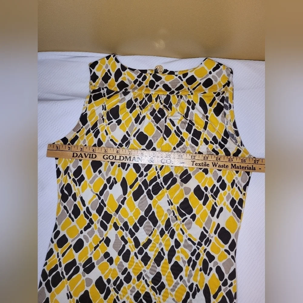 Tory Burch 100% Silk Abstract Geometric Yellow and Brown Print Dress sz S